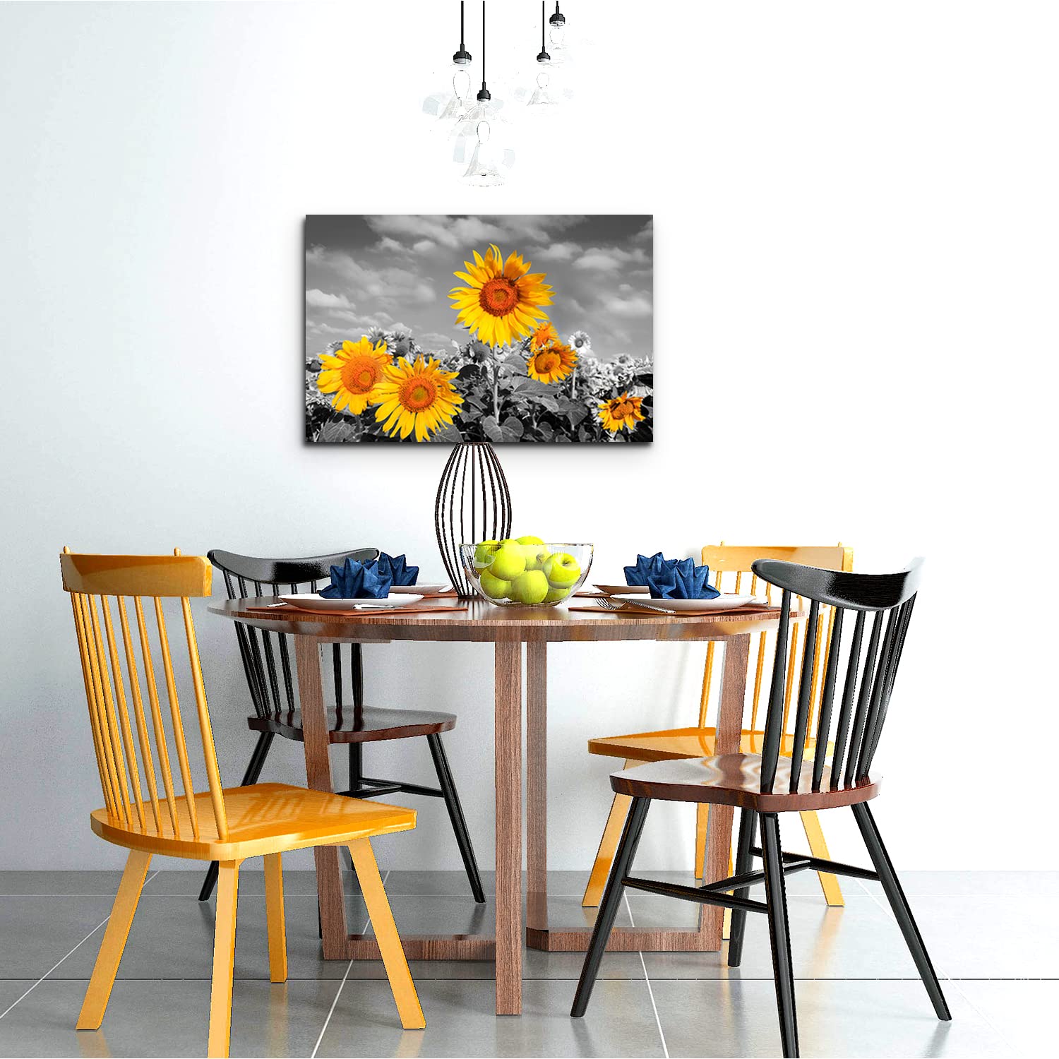 PIY PAINTING Tela Da Parete Con Fiori Gialli, Quadri Di Girasoli, 3 Pannelli Di Quadri Moderni Di Decorazione Per Il Bagno, l'Ingresso, Il Corridoio e Il Caffè, Regali Di Compleanno,30x40 CM