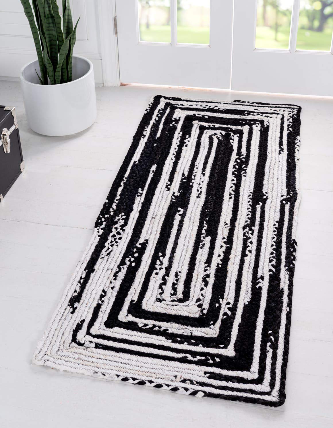 Tapis ovale noir Unique Loom en coton pour masquer les taches