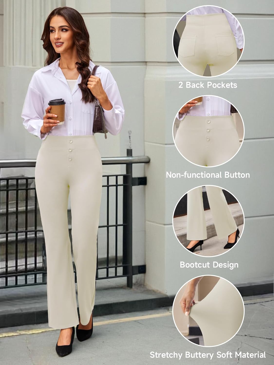 keriffe Womens Bootcut Dress Pants High Waist Stretchy Business Work Casual Trousers with Back Pockets Office Slacks - Image 5