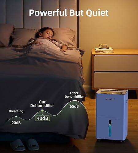Miniatura 6 de Deshumidificador de 1500 pies cuadrados para sótano, 21 pintas deshumidificadores para el hogar con manguera de drenaje, drenaje continuo,
