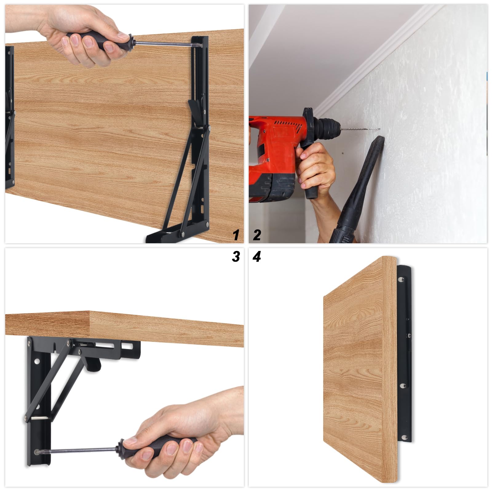 2 x Staffe Pieghevoli, Mensola Pieghevole, Reggimensola, Staffe Per Mensole Pieghevoli Pesant, 300mm Supporti per Mensole, Salvaspazio Supporto Tavolo da Parete Staffe Triangolari per Garage Cucina