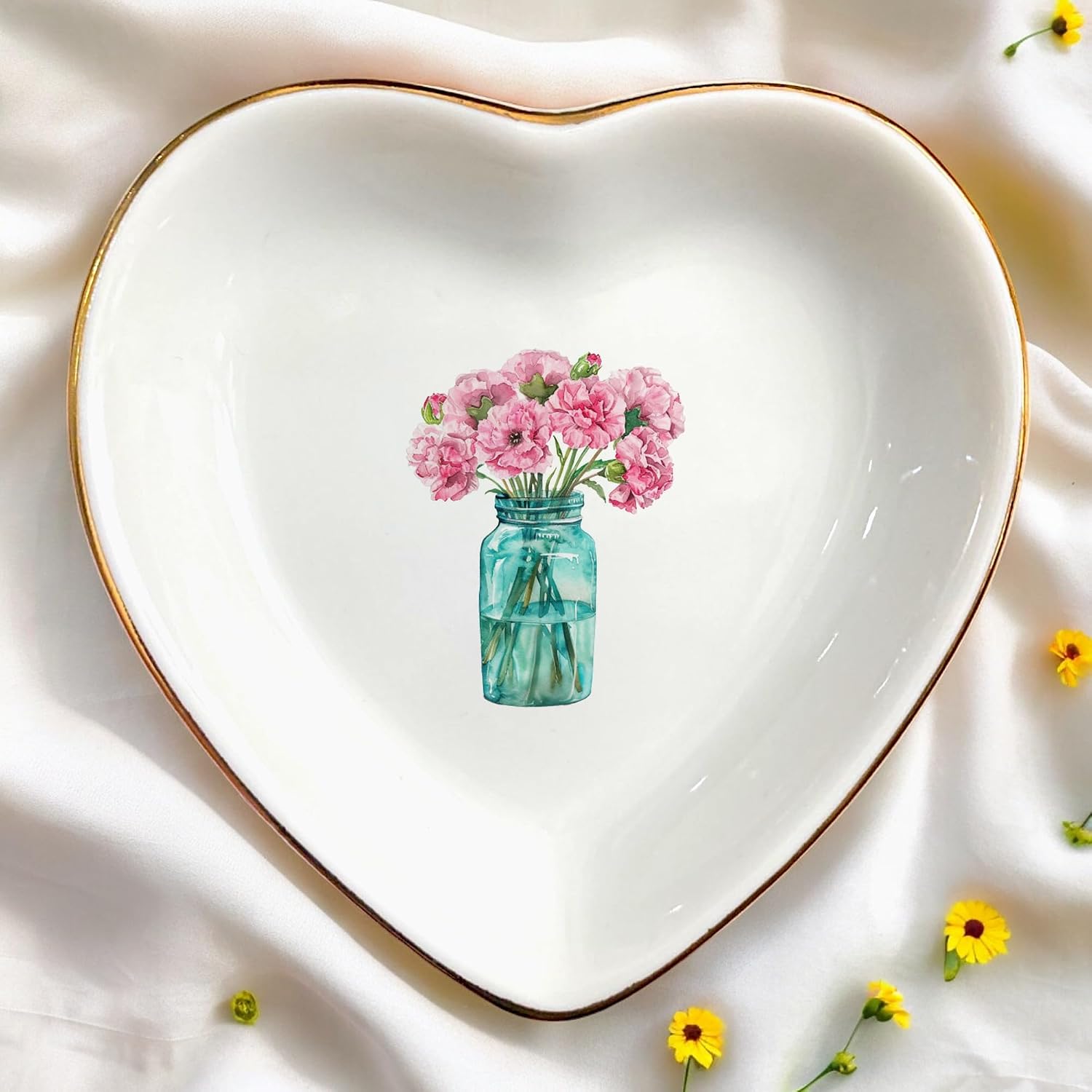 Flower Jewelry Tray-Jewelry Dish Gift for Women Birth Month Flower-Ceramic Trinket Tray with Floral Design-Jewelry Holder Engagement Birthstone Birthday Gifts image 4