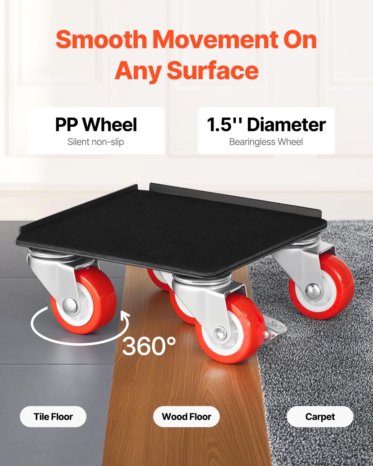 VEVOR Chariot de Déménagement 4PCS Déplace Meubles Lourds Capacité Charge 544 kg 5 Roues Pivotantes 360° Plateau Roulant Manutention Déménageur Acier Carbone pour Meuble Réfrigérateur Canapé Armoire