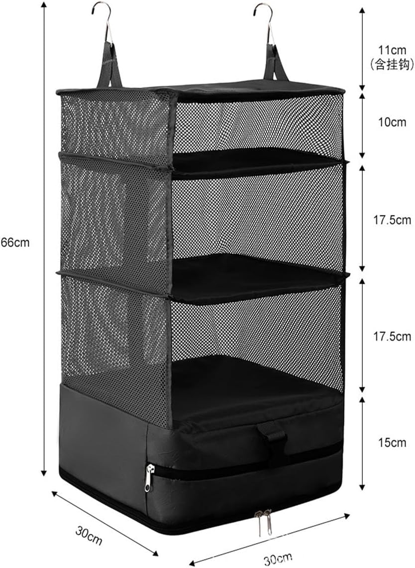 Triple Organizer Hanging Bag,Portable Hanging Travel Shelves, Packing Cubes for Travel, Multifunctional Large Capacity Hanging Packing Cubes Storage Bag with 2 Hooks (Red,M)