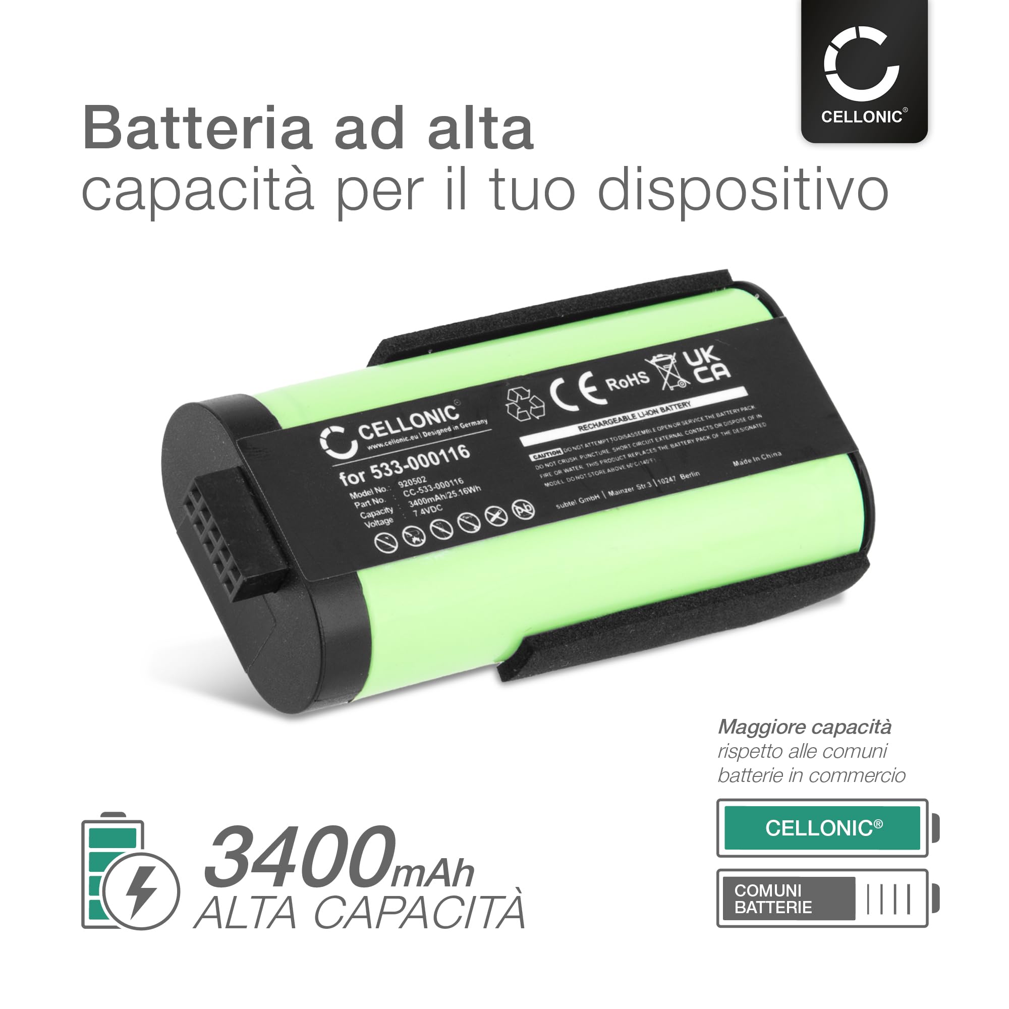 CELLONIC 1x Batteria per Altoparlante Compatibile con Ultimate Ears UE MegaBoom 1, S-00147, Compatibile con Logitech 533-000116 – (3400mAh, 7.4V)