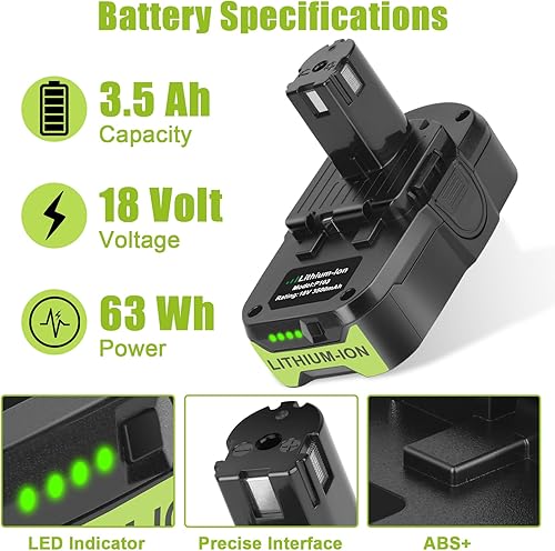 Miniatura 2 de Paquete de 2 baterías P102 de 18 V y cargador compatibles con batería Ryobi de 18 V P108 P103 P197 P189 P117, baterías de 3.5 Ah compatibles con