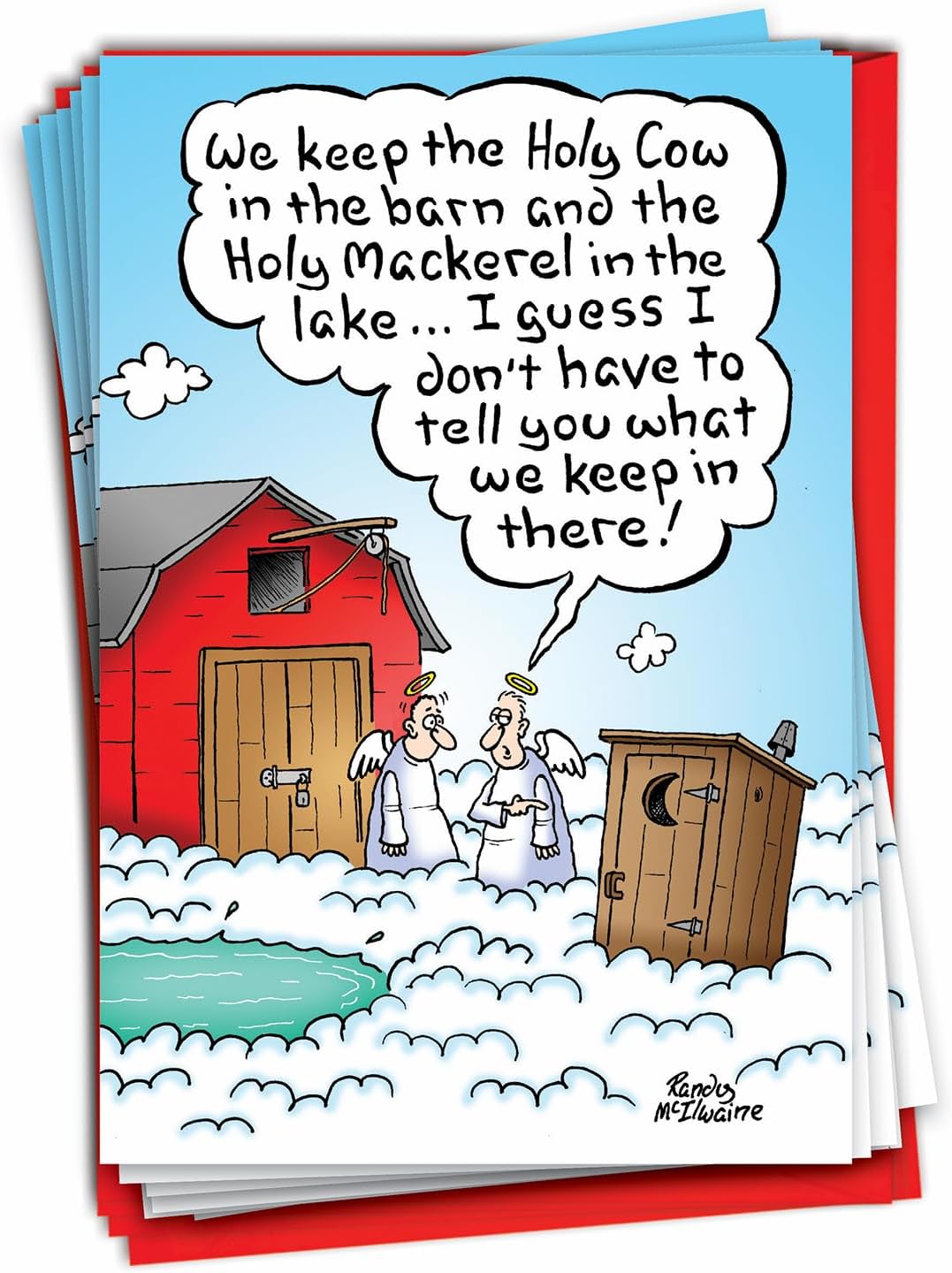 NobleWorks Pack of 12 Funny Christmas Greeting Cards with Envelopes, Humor Holiday for Men and Women (1 Design, 12 Cards) - Holy Mackerel B1893