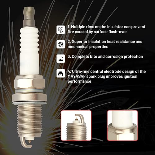 Miniatura 3 de MAYASAF Bujías 7090 - Bujías de encendido de repuesto automotriz para Nissan 1993-01 Altima 2000-04 Tundra para asiento Chevy tipo plano, diámetro