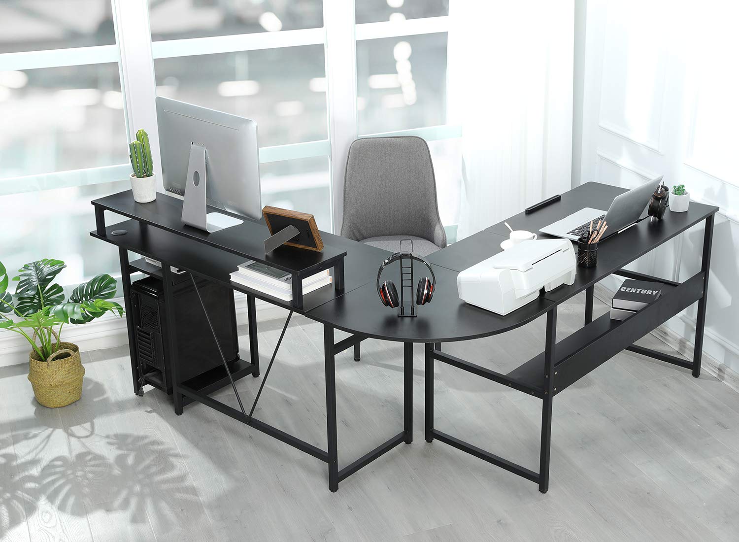 Sedeta L Shaped Computer Desk with Hutch, Drafting Drawing Table for ...