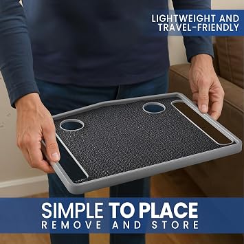 Universal Walker Tray with Non-Slip Mat, Lightweight Walker Accessory Tray for Meals, Drinks, and Daily Use, Includes Dual Cup Holders, Fits Most Standard Walkers, Gray