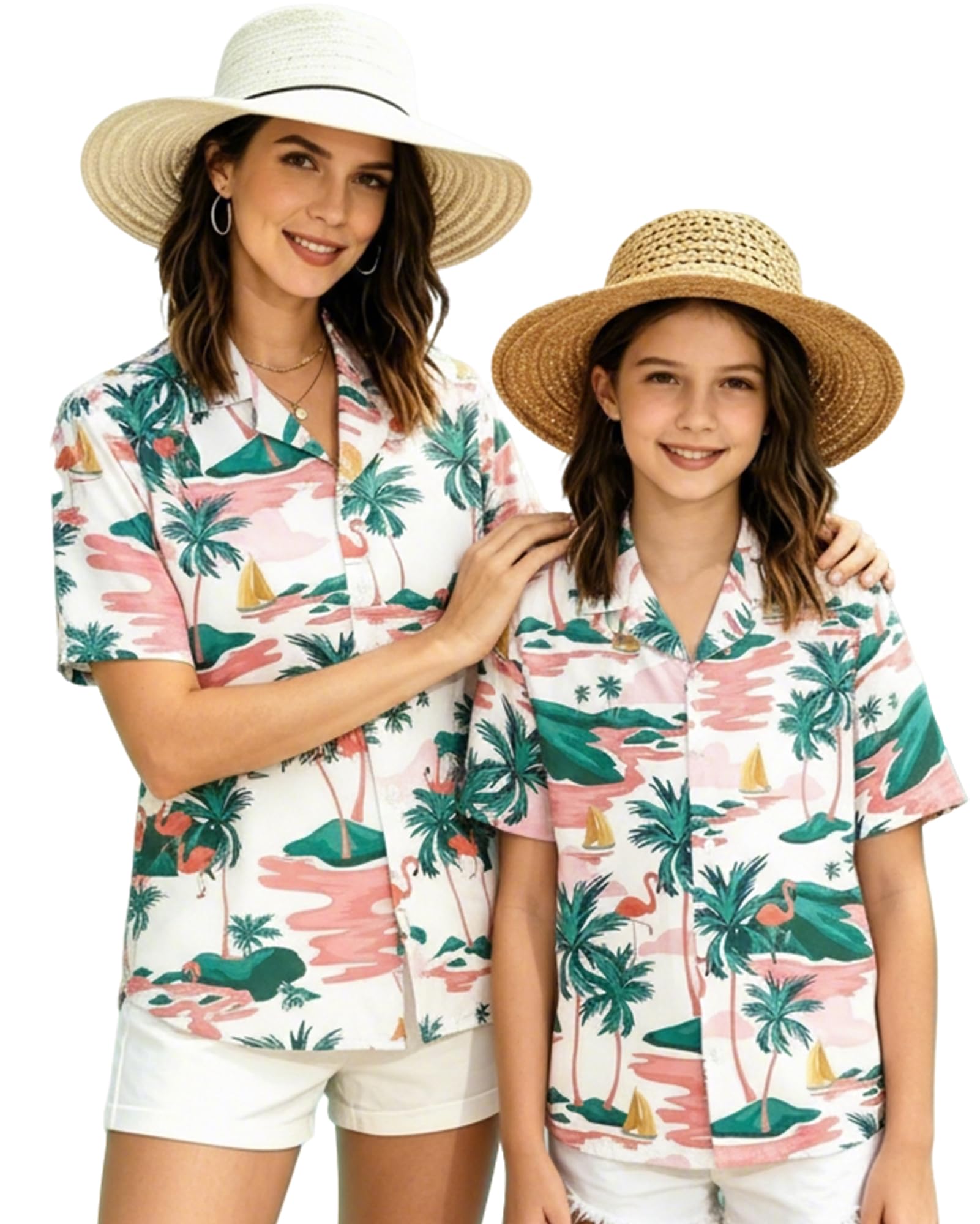 SANGTREE Girl's &amp; Women's Hawaiian Shirts Button Down Short Sleeve Shirts