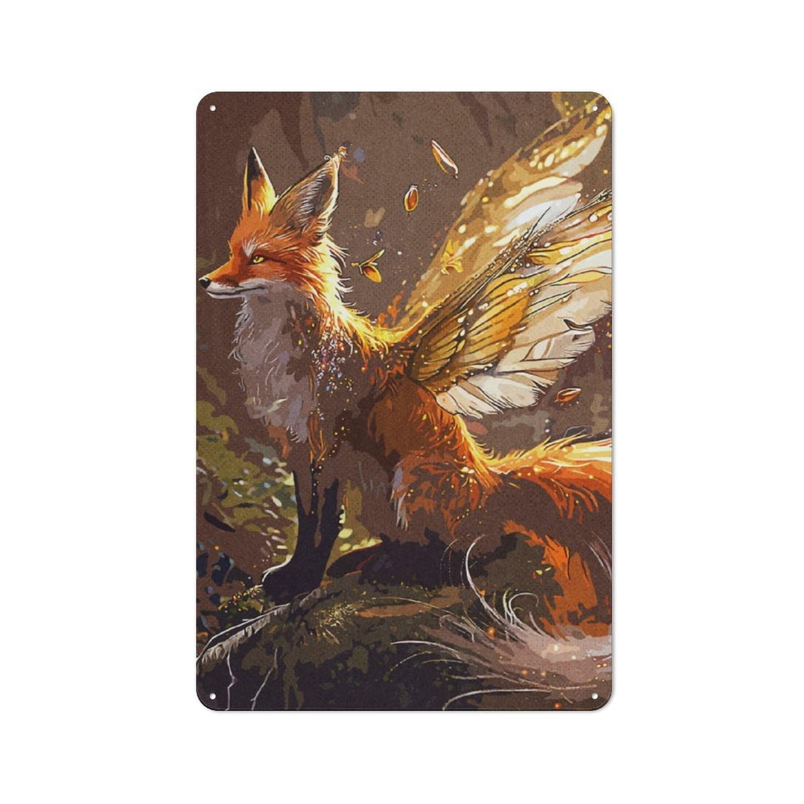 Junmoney Fox Fantasy Tin Wall Plaque 30X20cm With For Home Office Or Studio, Gift Idea At Christmas For Creative Workspace Decorators