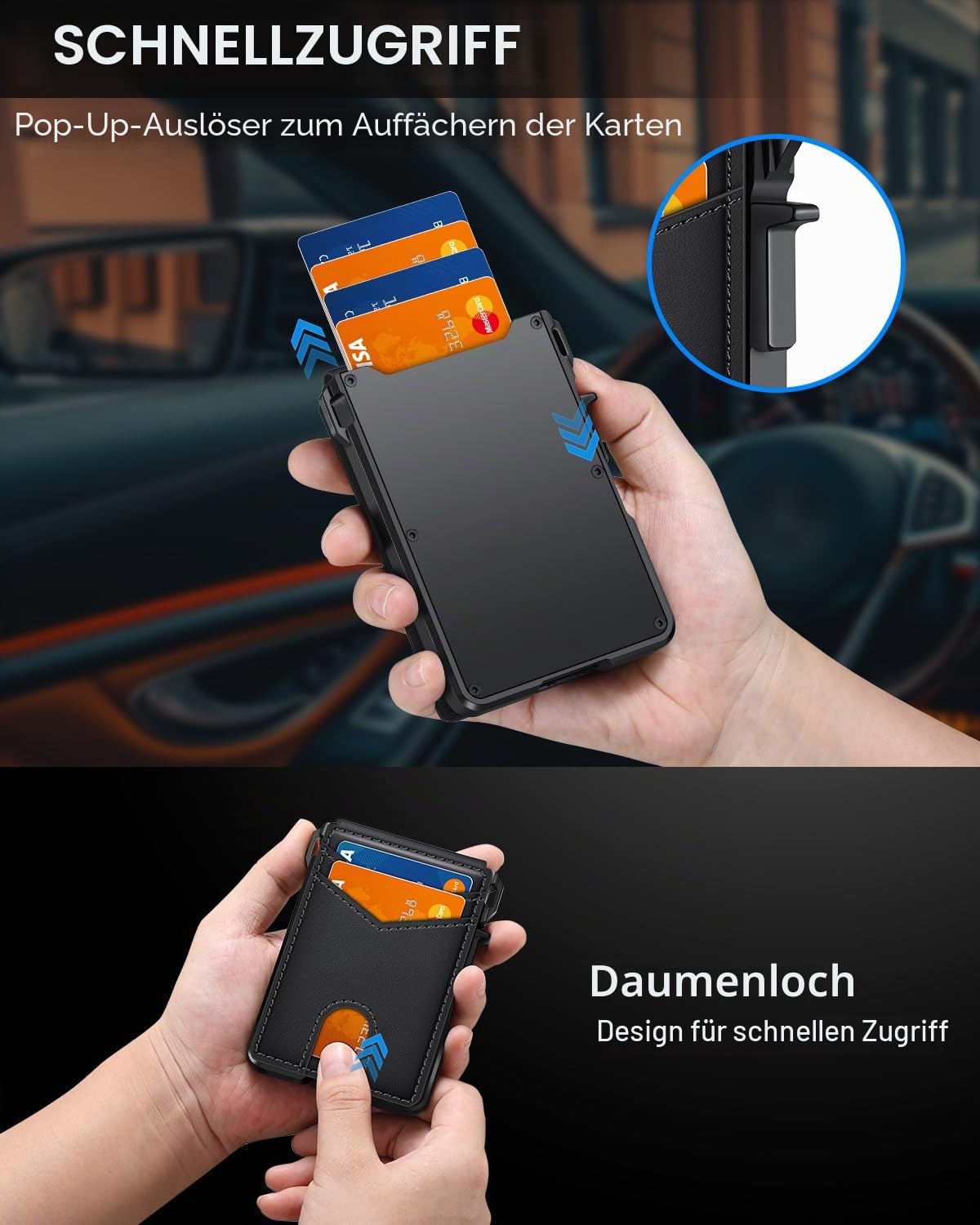 Geldbörse für Herren, minimalistisch, 9–13 Karten, schlanke, kompakte Geldbörse mit Geldklammer und Ausweisfenster, RFID-blockierend, intelligentes Pop-Up-Kartenetui, Metall, Aluminium
