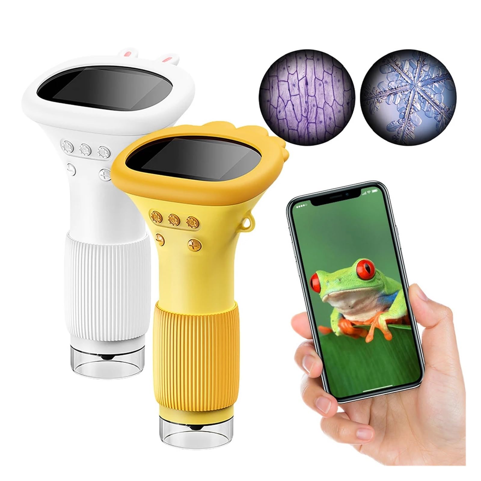 Microscopio de Bolsillo 1000X for niños, Pantalla IPS 2 Pulgadas, Equipo microscopios Digitales Laboratorio con 8 Luces LED, Mini portátiles(1000X Yellow)