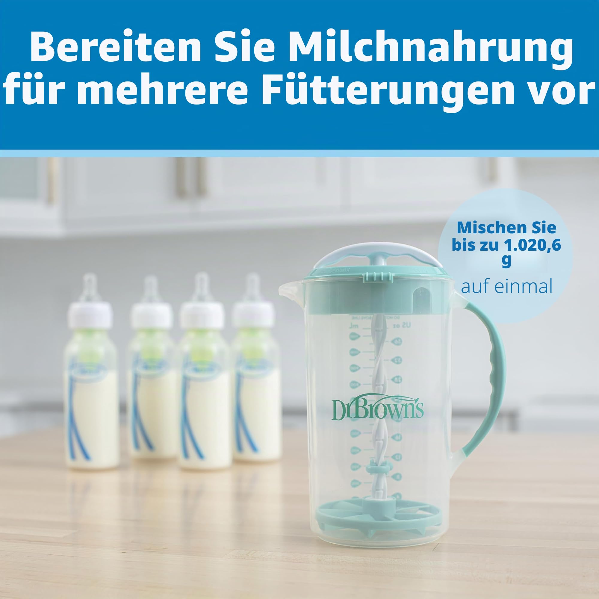 Dr. Brown's Baby Formula Rührkrug mit verstellbarem Stopper, verschließbarem Deckel, ohne Tropfauslauf, 907 ml, BPA-frei, schwarz