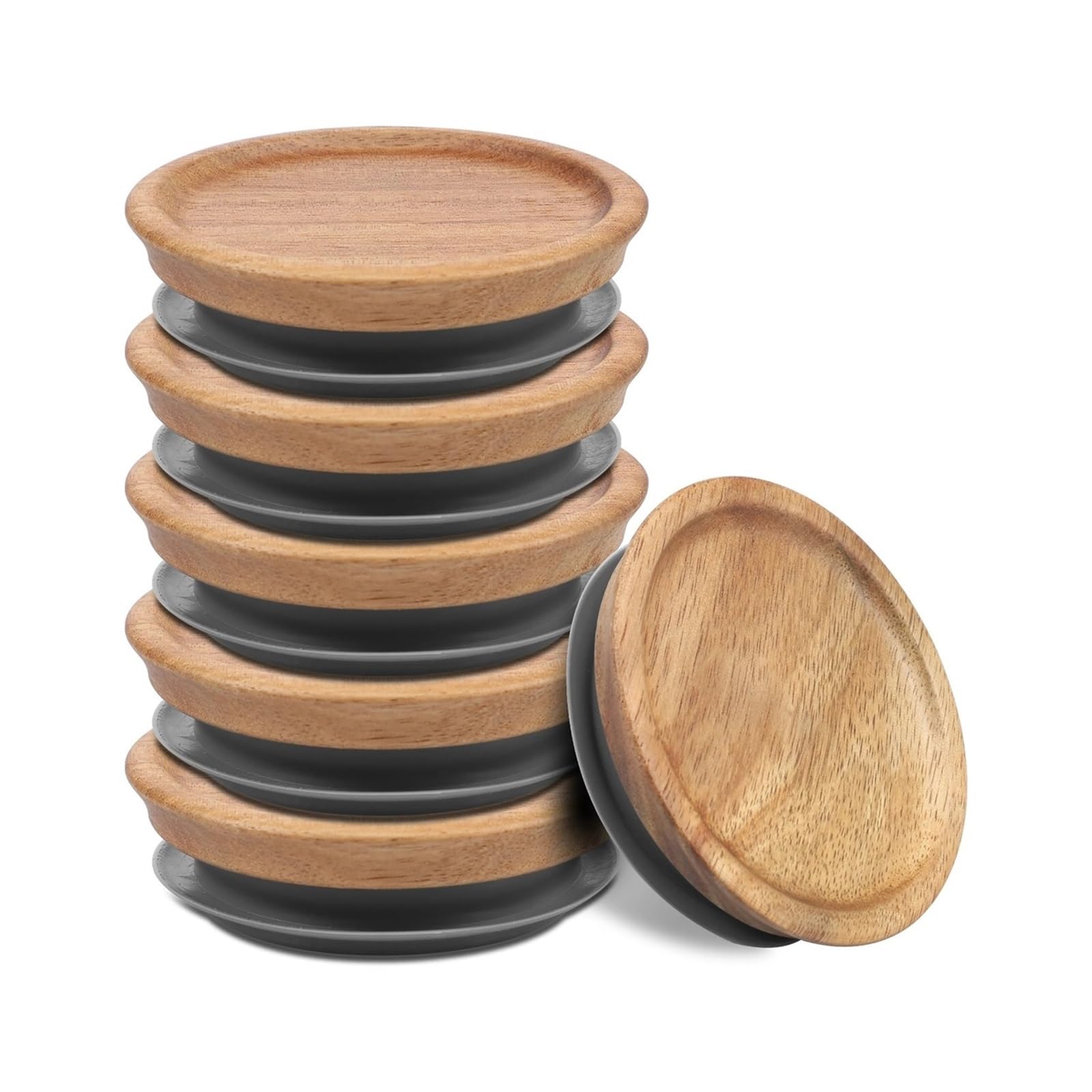 Set Airtight Wood Canning Jar Lids With Silicone Rings