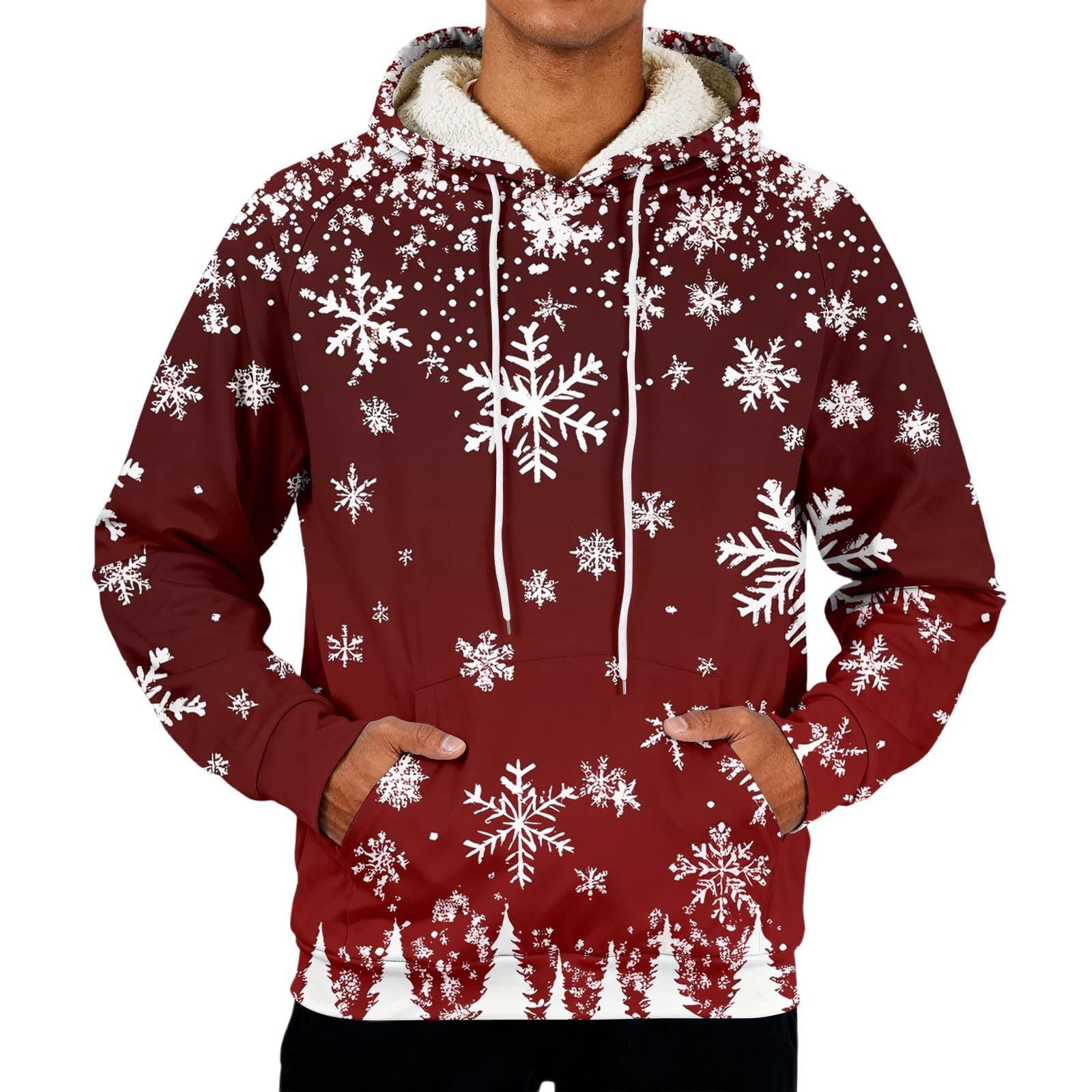 Suéter de Navidad con forro polar para hombre, divertido árbol de Navidad, reno, sudaderas, tallas grandes, trajes navideños, manga larga, cálido, suéter sherpa, novedad, disfraz de Navidad