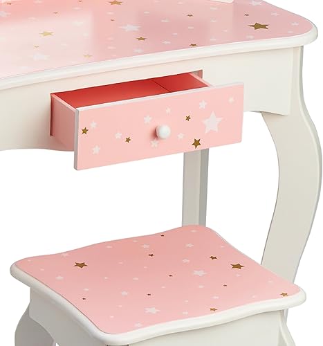 Miniatura 8 de Teamson Kids Princess Gisele Twinkle Star Print - Juego de tocador de madera para niños de 2 piezas con mesa de tocador, espejo de tres pliegues,