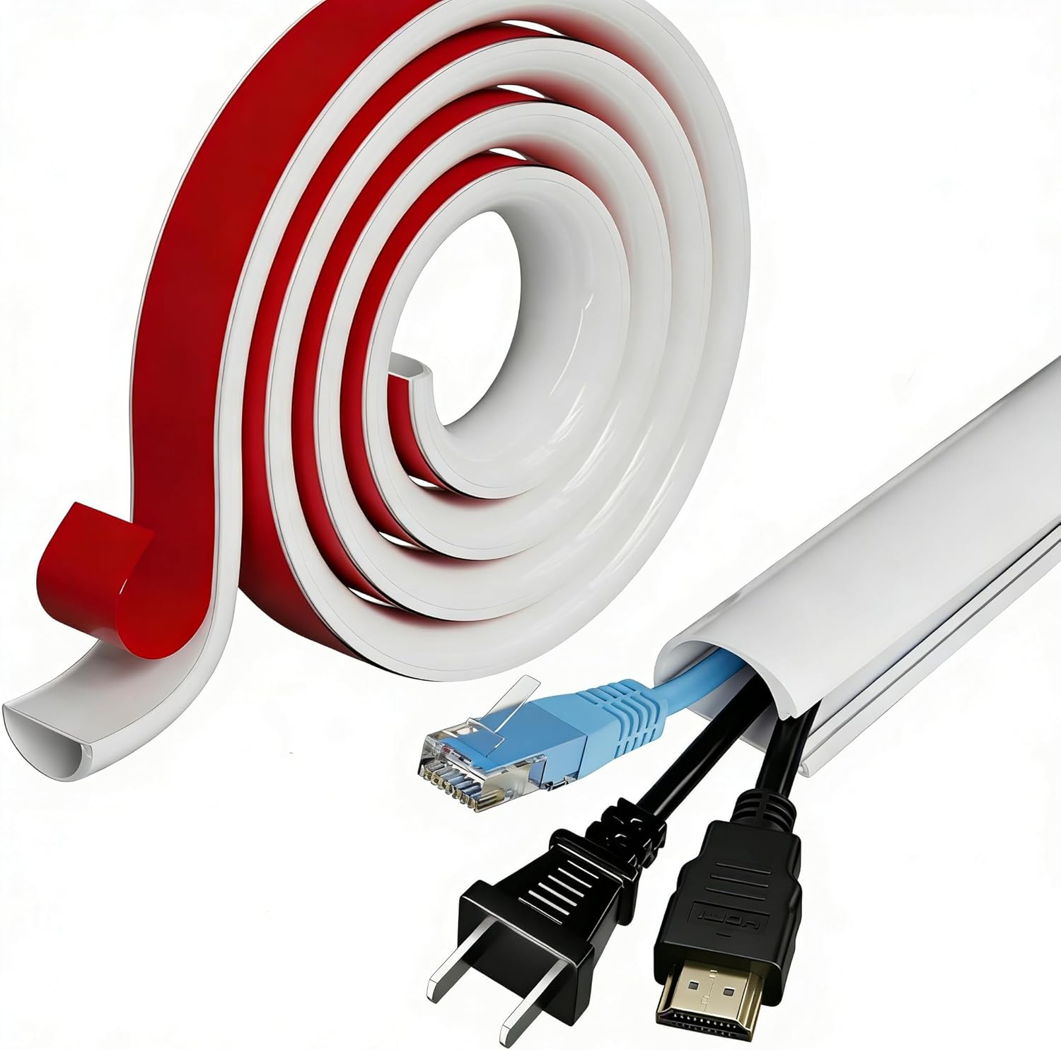 Cord Hider Wall for 2-3 Cables, 118" Self Adhesive Silicone Cord Covers for Wires On Wall, Flexible Wire Covers for Cords On Wall, Cable Cover Raceway for Home, Office, White (1.06" W x 0.5" H)