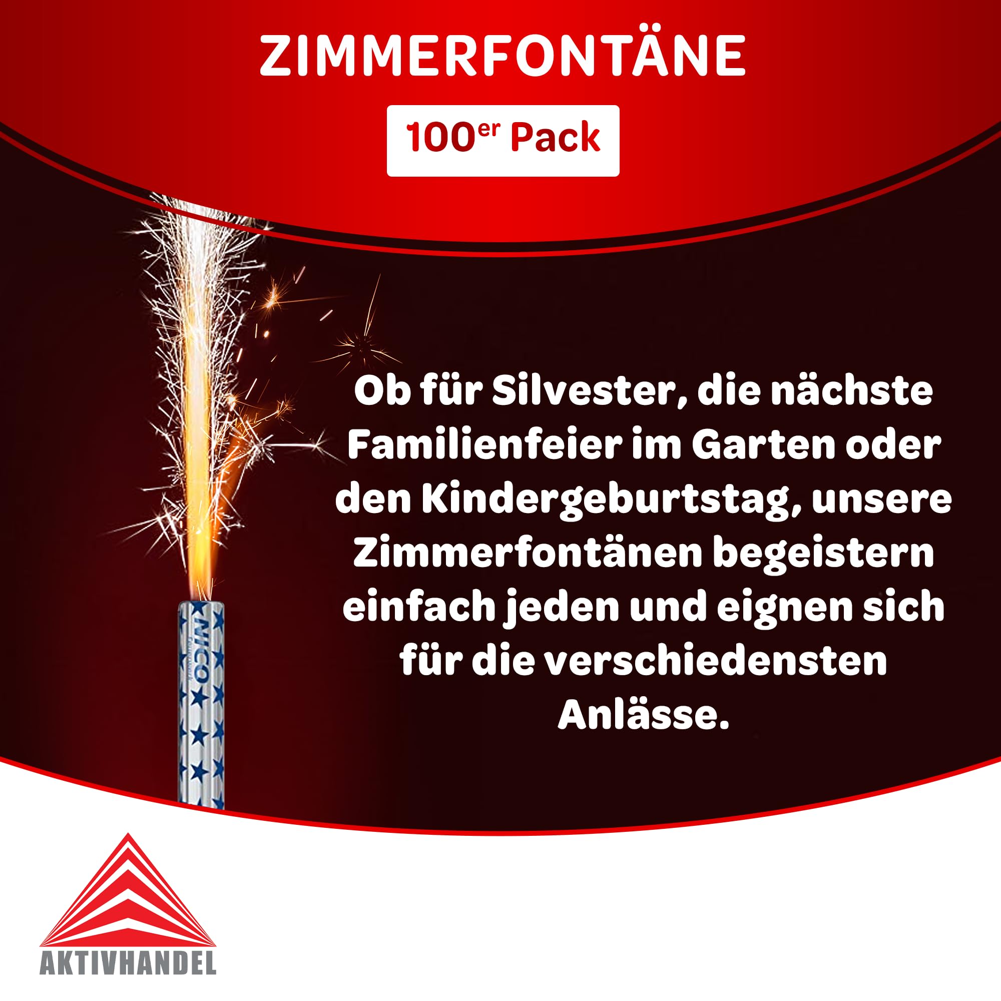 100 Zaubersterne, Fontänen für Torten und Kuchen, für drinnen und draußen, Zimmerfontänen, 50 Sekunden Brenndauer, Kat F1 Feuerwerk inkl. Einkaufswagenchip