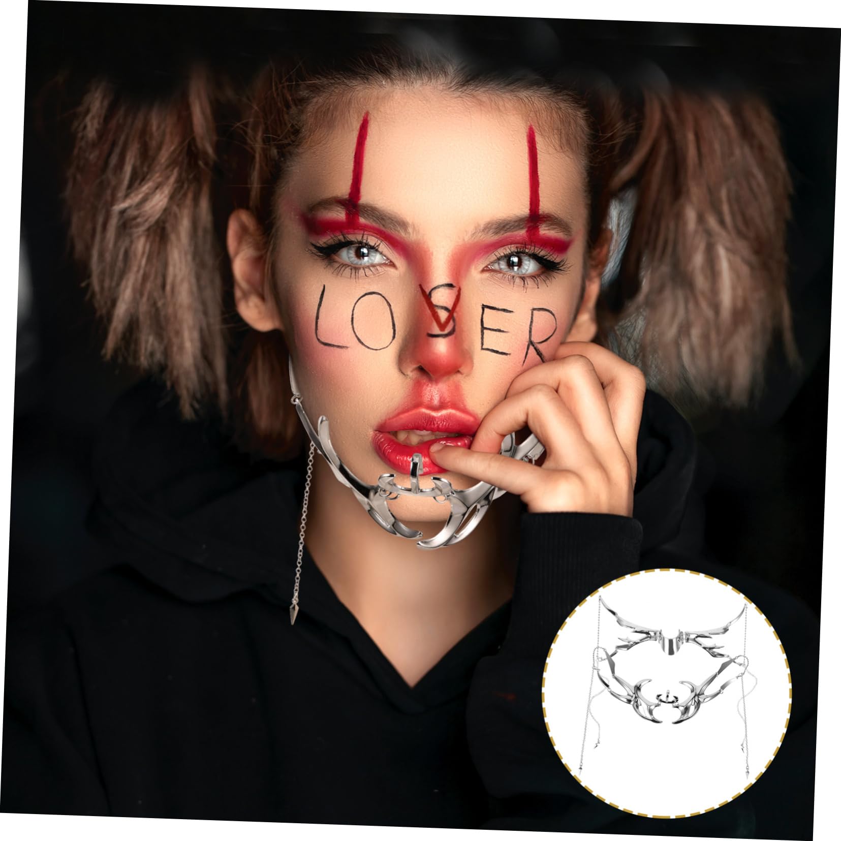SHERCHPRY Facial Decoración Faciales Apoyo De La Fiesta Veneciana De Cadena Para Mujer Punk Silver Aleación De Zinc