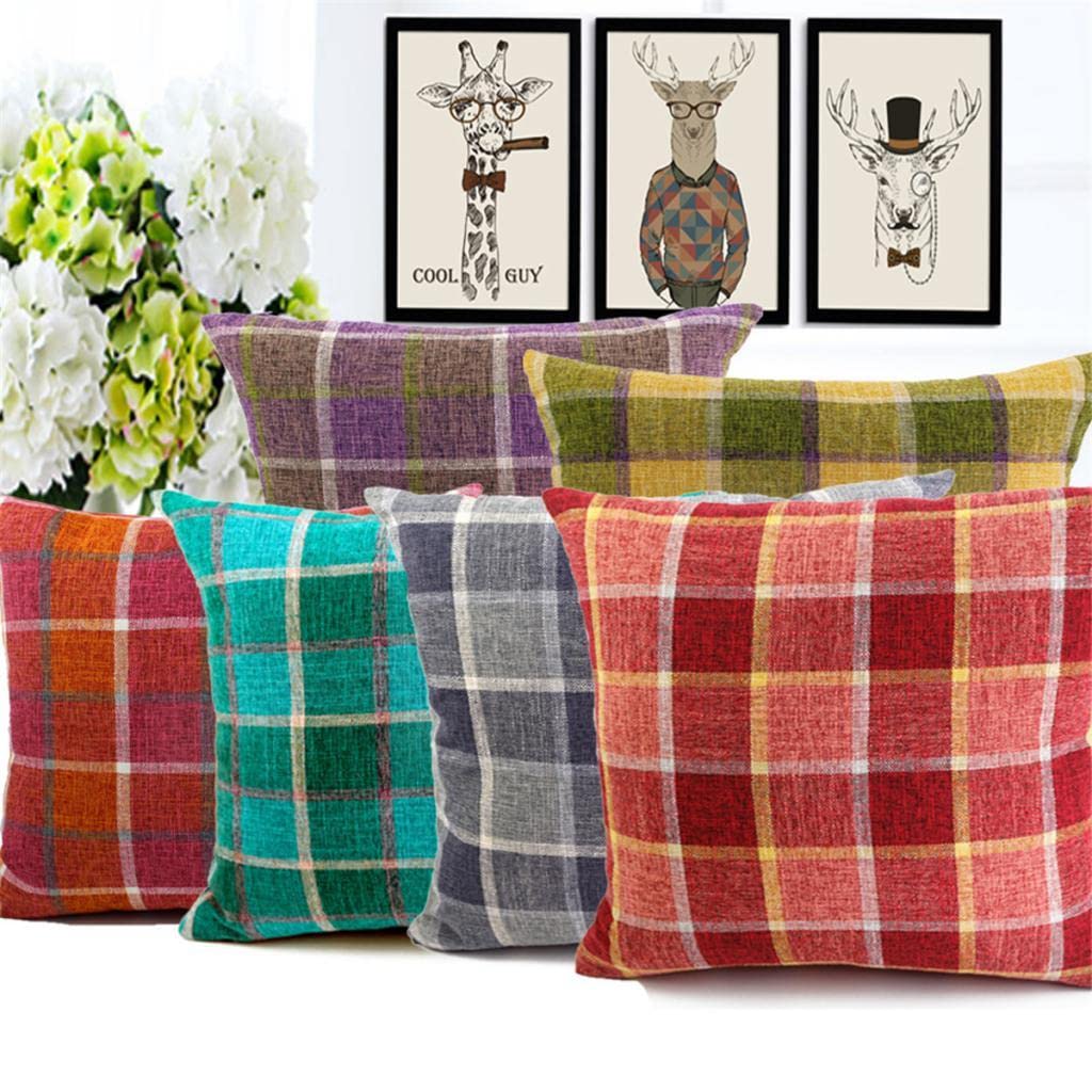 EXCLUZOClassical Grid Rural Polyester Square Throw Pillow Case Cover Home Decor6