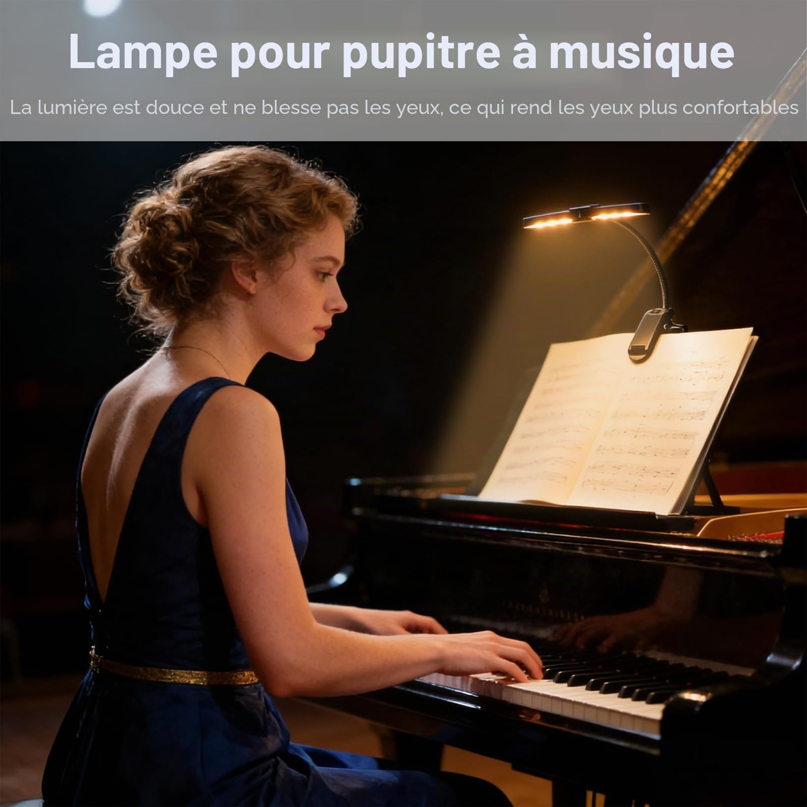 Lampe de pupitre à cliper rechargeable, lampe de piano super lumineuse à 18 LED, rechargeable par USB-C, 3 températures de couleur × 9 niveaux de luminosité, parfaite pour le piano, les livres, les