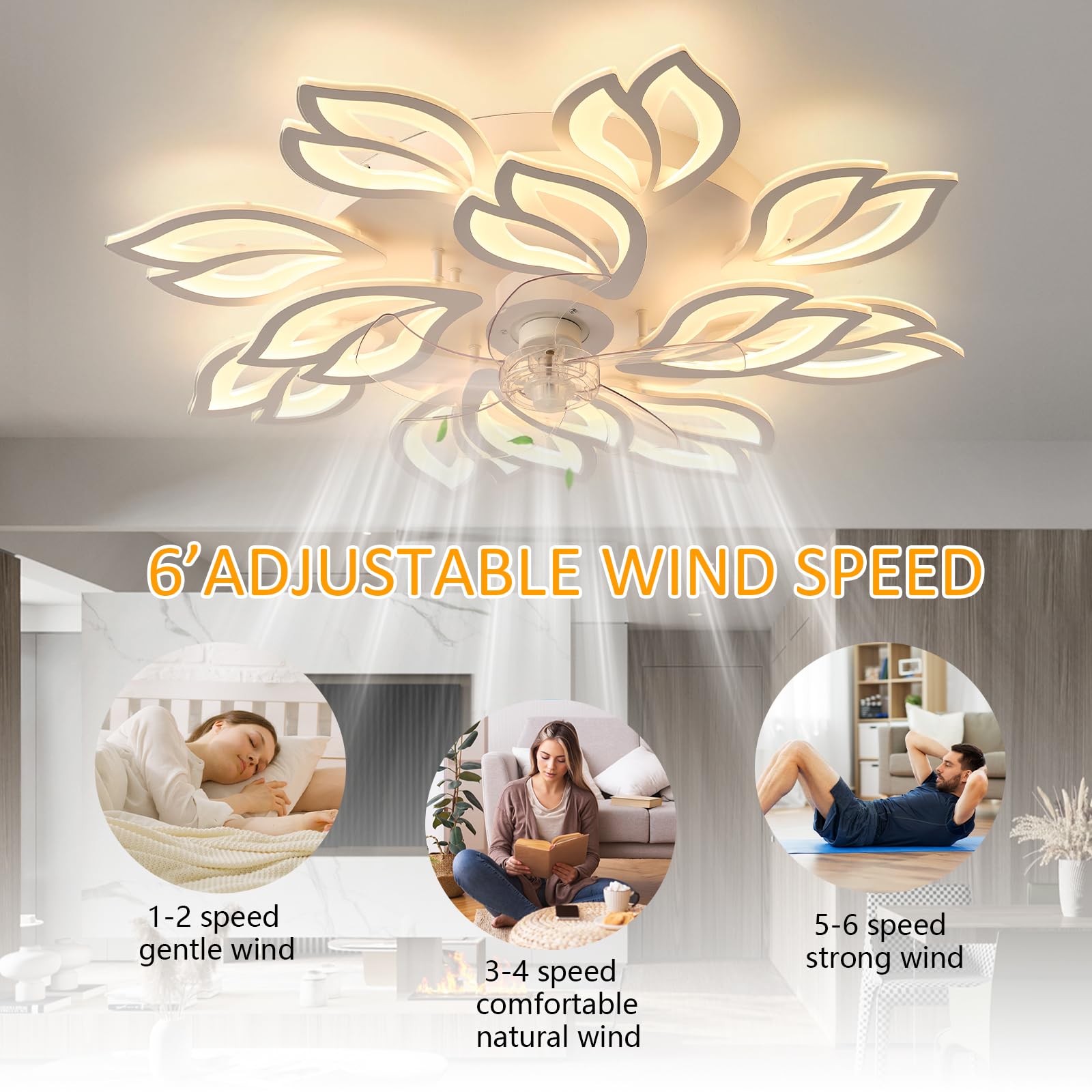 35Ceiling Fans with Lights Modern Ceiling Fan with Lights and Remote Dimmable Bladeless Ceiling Fans Light Low Profile — view 4