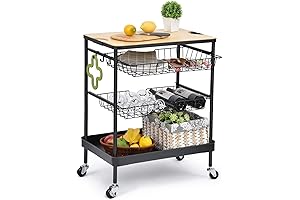 TOOLF Kitchen Island Service Cart with Vintage Utility Tabletop for Dining Room Bar and Restaurant