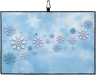 OComster Christmas Golf Towel with Carabiner Clip, Dreamy Winter Xmas Snowflake Blue Ombre Microfiber Waffle Pattern Golf Towel, Golf Accessories for Cleaning Clubs and Balls, 24x16 in