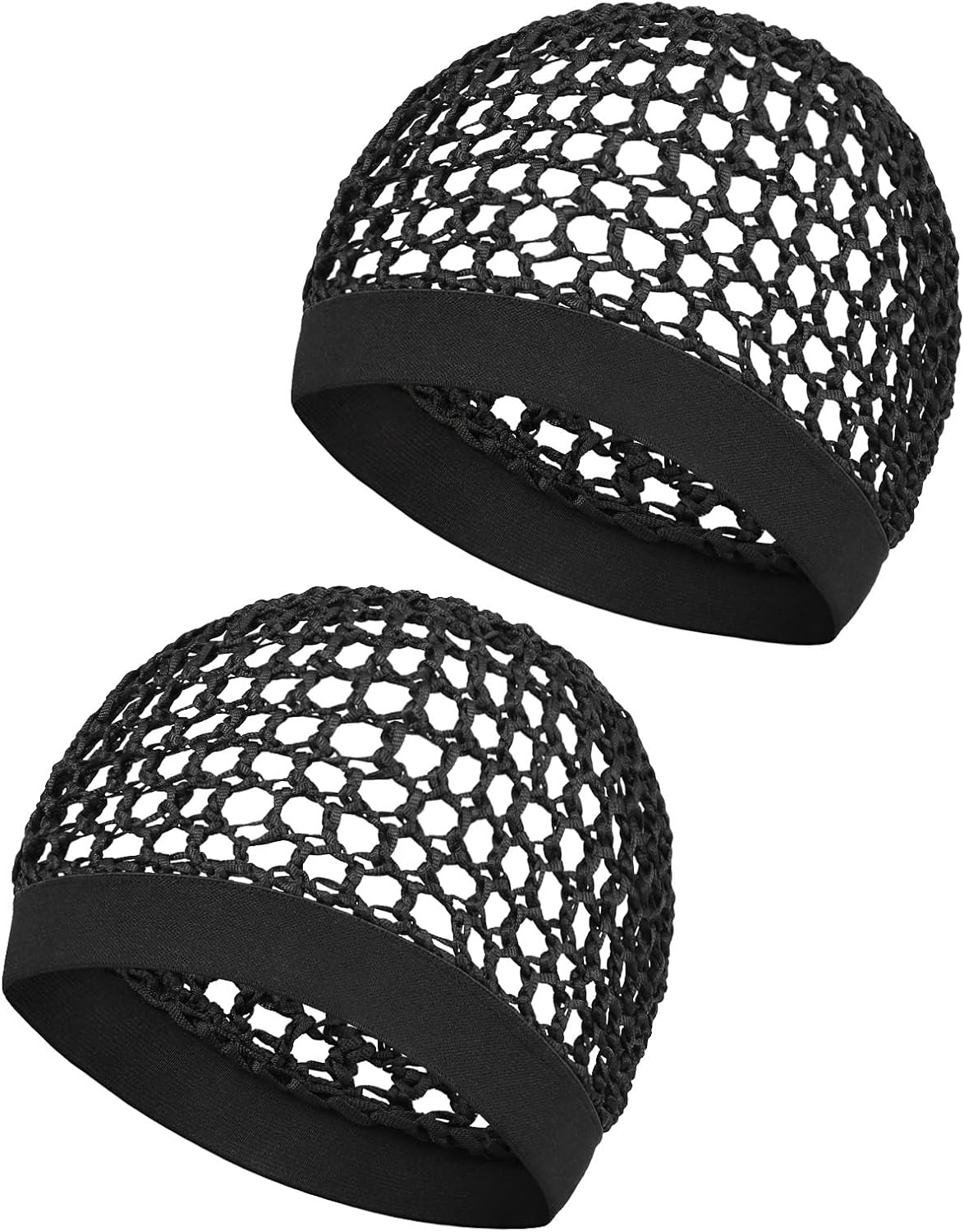 2 Pieces Hair Nets for Sleeping & Silk Press Crochet Mesh Hairnet Doobie Tubi Hair Wrap Cover Night Cap Black