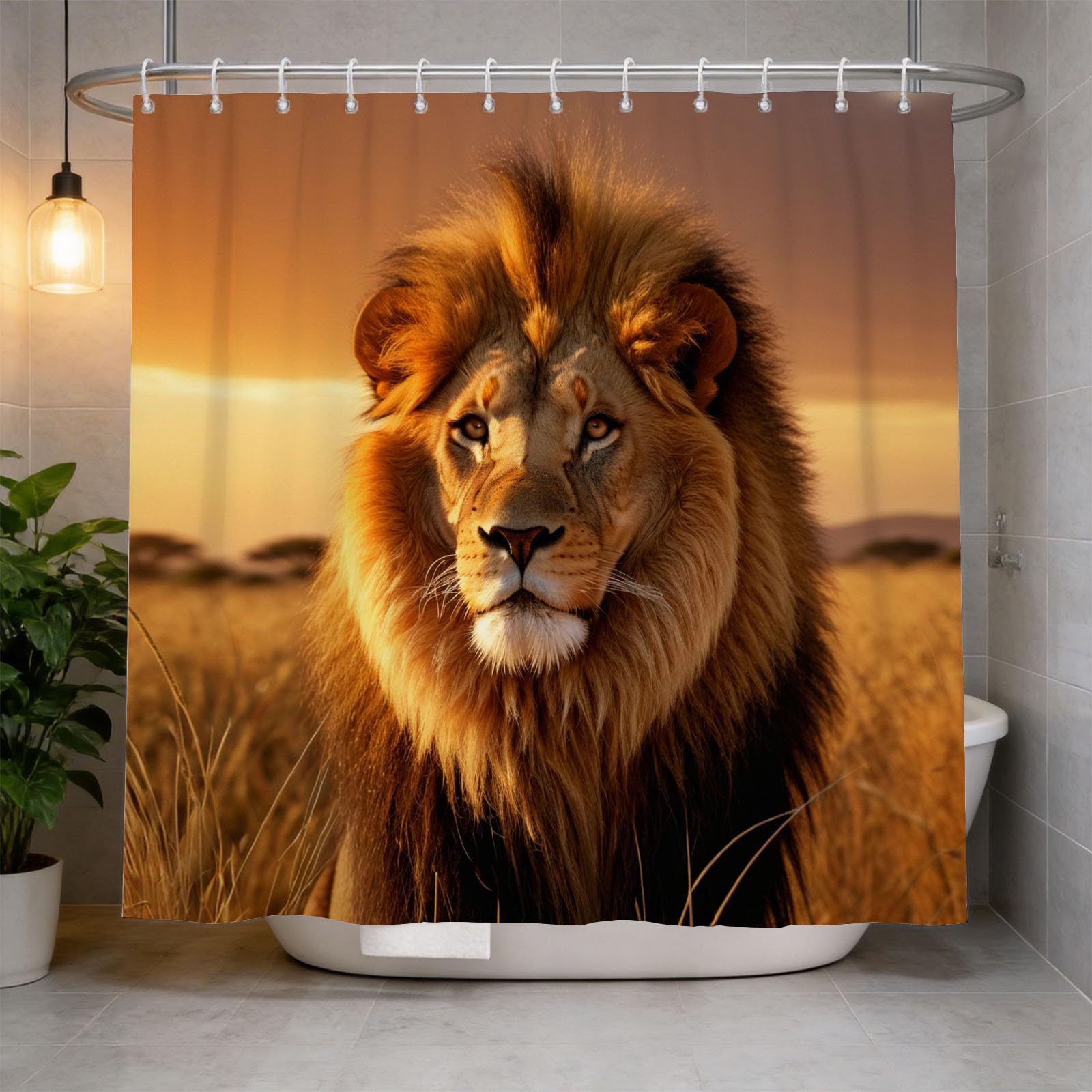 Hongduo 3D Lion Shower Curtain for Stalls Bathtubs Africa Animal Bathroom Decor Shower Curtain Set Polyester Fabric Waterproof 200x200cm/79X79 Inch with Hooks