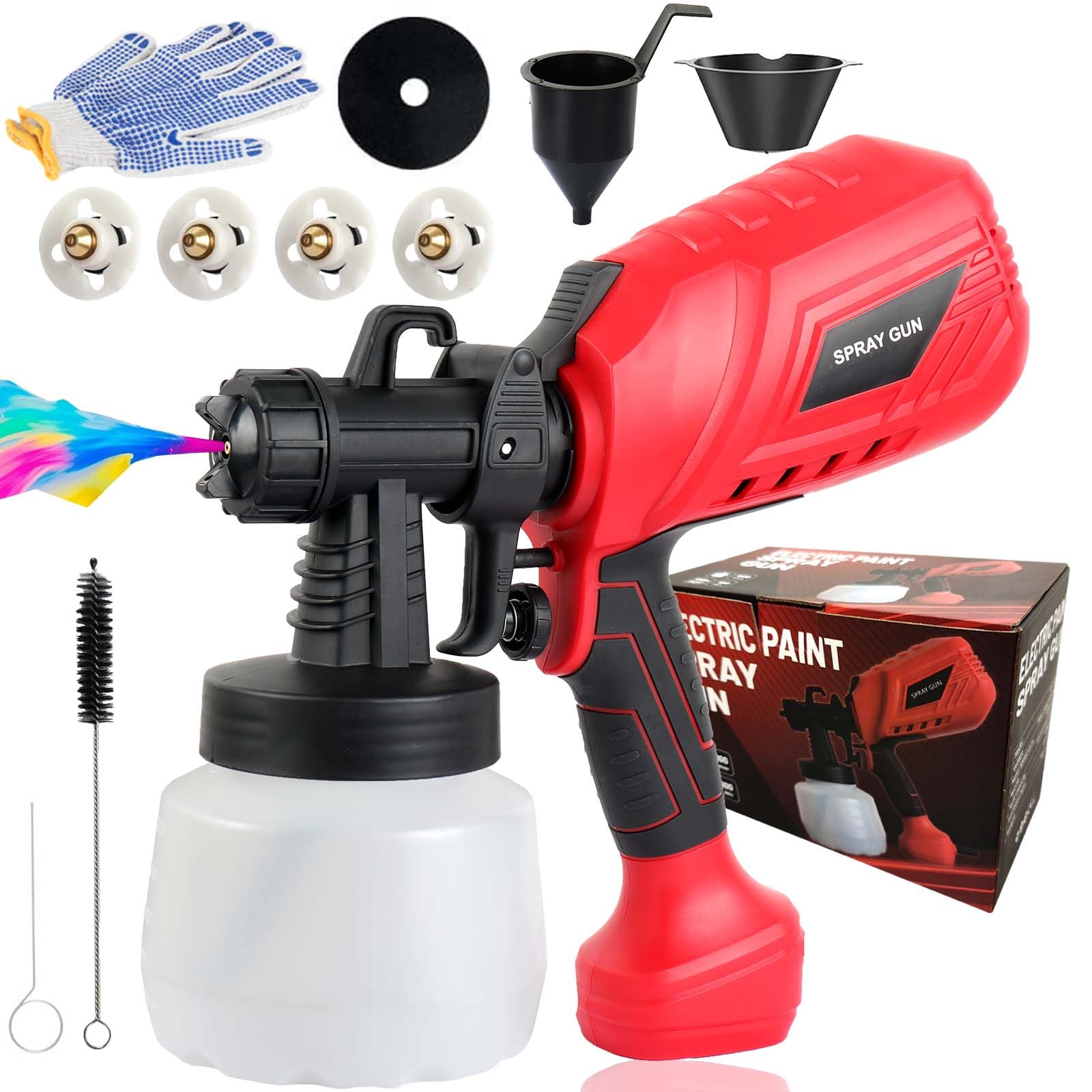 Pistola pulverizadora eléctrica de pintura, pistola de pintura de alta eficiencia de 700 W, con capacidad de 1200 ml y 4 tamaños de boquilla, caudal ajustable para ahorrar pintura, ideal para reformas
