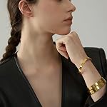 Mchic 60mm Waterproof 316L Stainless Steel Round Smooth Bracelet Bangle Women Minimalist 18k Gold Color Texture Charm Jewelry