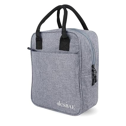 Desi BAE Water-Resistant Insulated Lunch Bag: Ideal for Men, Women, and Kids | Perfect for Office, Colleges, Picnic, and School | Multiple Pockets and Warranty Included (Grey- Black)