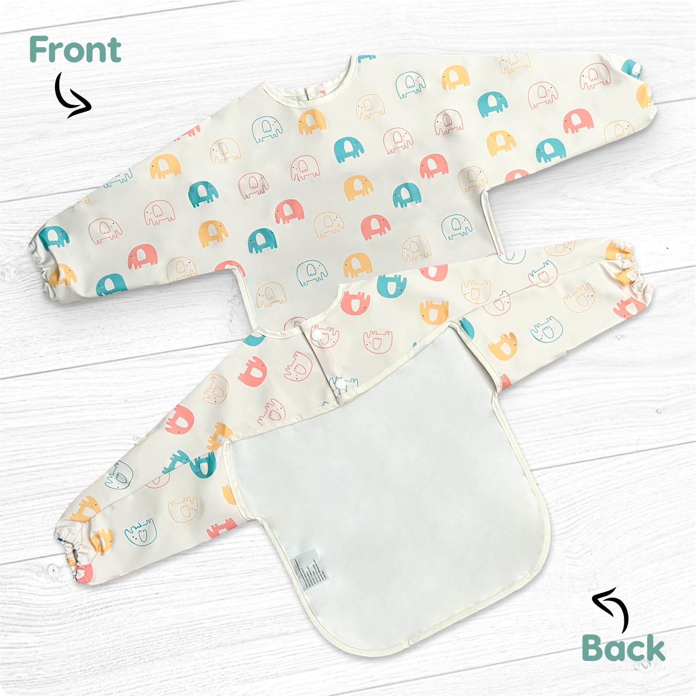 Fables & Stars Baby Weaning Bib with Sleeves, Coverall Bibs for Baby Feeding Waterproof and Easy to Clean & Machine Washable (Cream) - Image 4