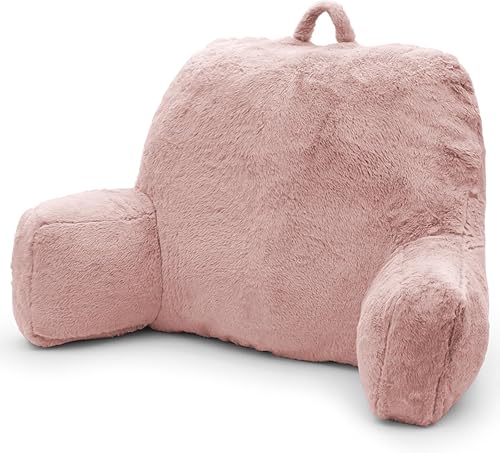 Almohada de lectura grande, almohada de respaldo con brazos, soporte de espalda para sentarse en la cama, sofá para descansar en la cama, rosa