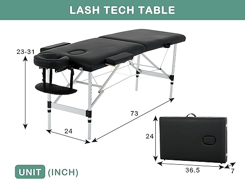 Miniatura 7 de Mesas de masaje portátiles de 73 pulgadas, mesa de tatuaje de aluminio de altura ajustable, cama de spa portátil de 3 mesas quiroprácticas plegables