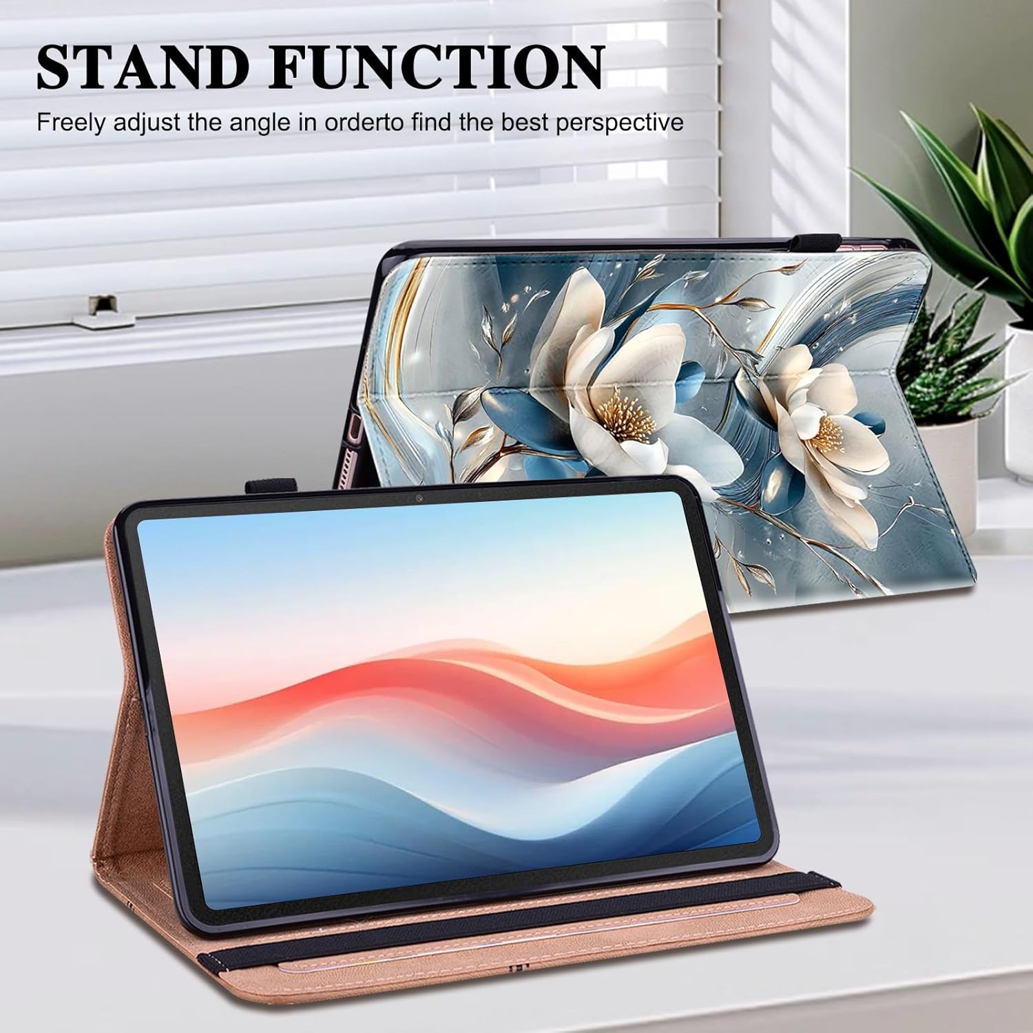 Case for iPad Air 13 Inch M4/M3/M2(2026/2025/2024), iPad Pro 12.9 inch 6th/5th/4th/3rd Generation,Auto Wake/Sleep with Pencil Holder, Multiangle Stand Wallet Design Cover, Metal Flower