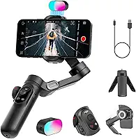 AOC~HUAN Estabilizador para Smartphone, Estabilizador 3 Eixos para Celular com Tripé,Tela OLED com luz LED, Controle por Gestos,Rastreamento Facial, Carregamento Magnético,