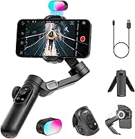 AOC~HUAN Estabilizador para Smartphone, Estabilizador 3 Eixos para Celular com Tripé,Tela OLED com luz LED, Controle por Gestos,Rastreamento Facial, Carregamento Magnético,