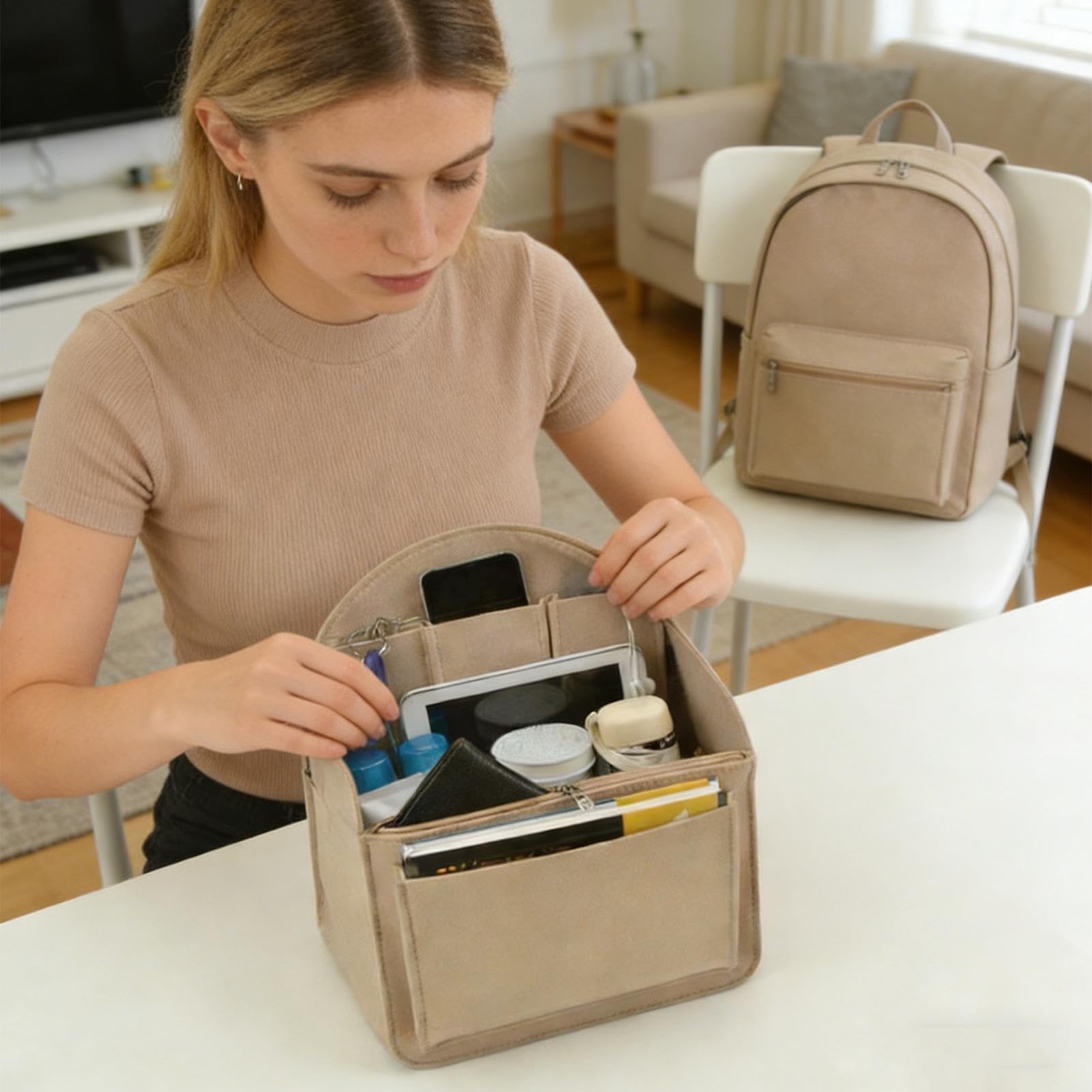 Inserto organizer per borse, adatto a varie borse, piccolo/grande, organizer per zaino in feltro, divisore per borse piccole, facile da trasportare, per campeggio, palestra, viaggi, pendolarismo