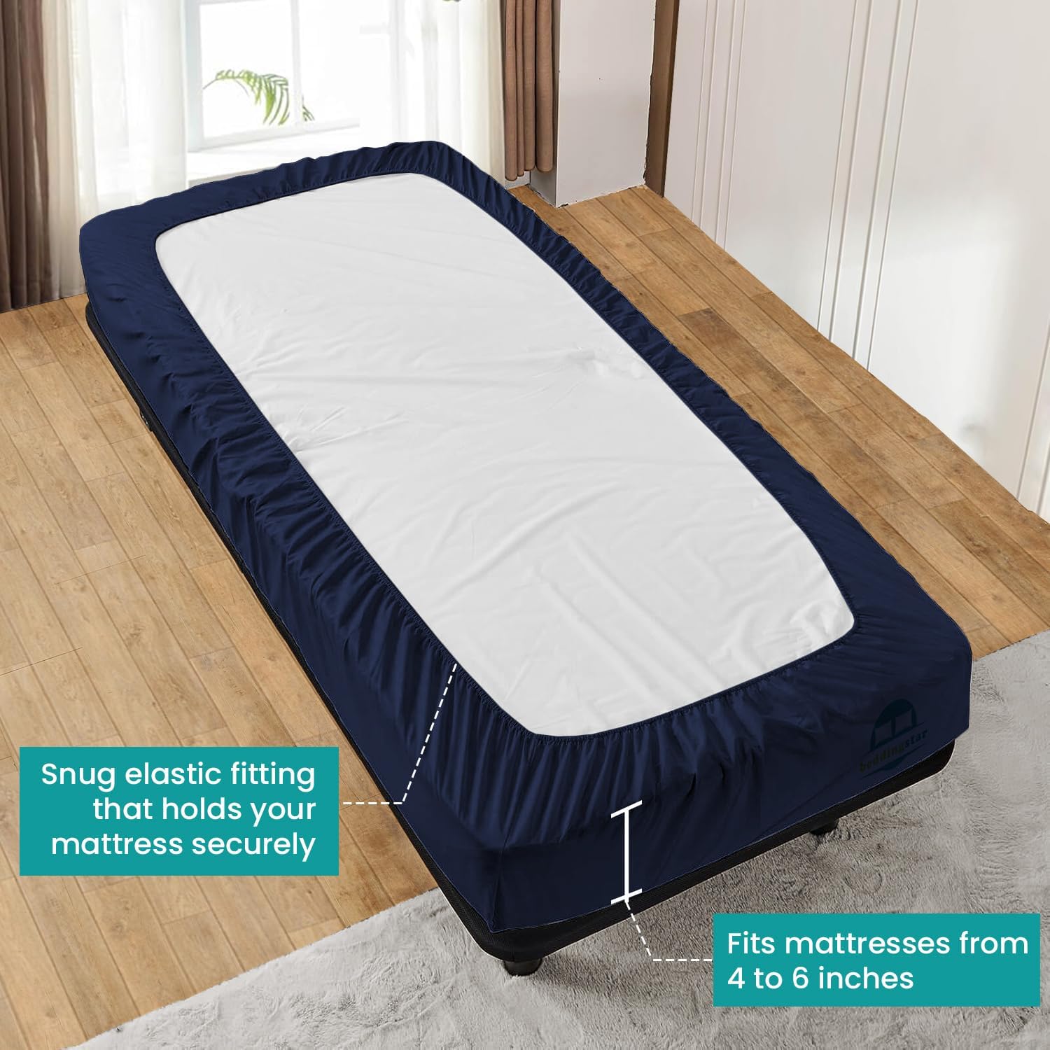 Twin Fitted Sheet 39 x 75 Inches 6" Deep Pocket 100% Egyptian Cotton 600 Thread Count Snug Fit for Trifold Mattress, Narrow Twin, Camp Bunk, Guest Bed, Army Cot Soft & Breathable – Navy Blue