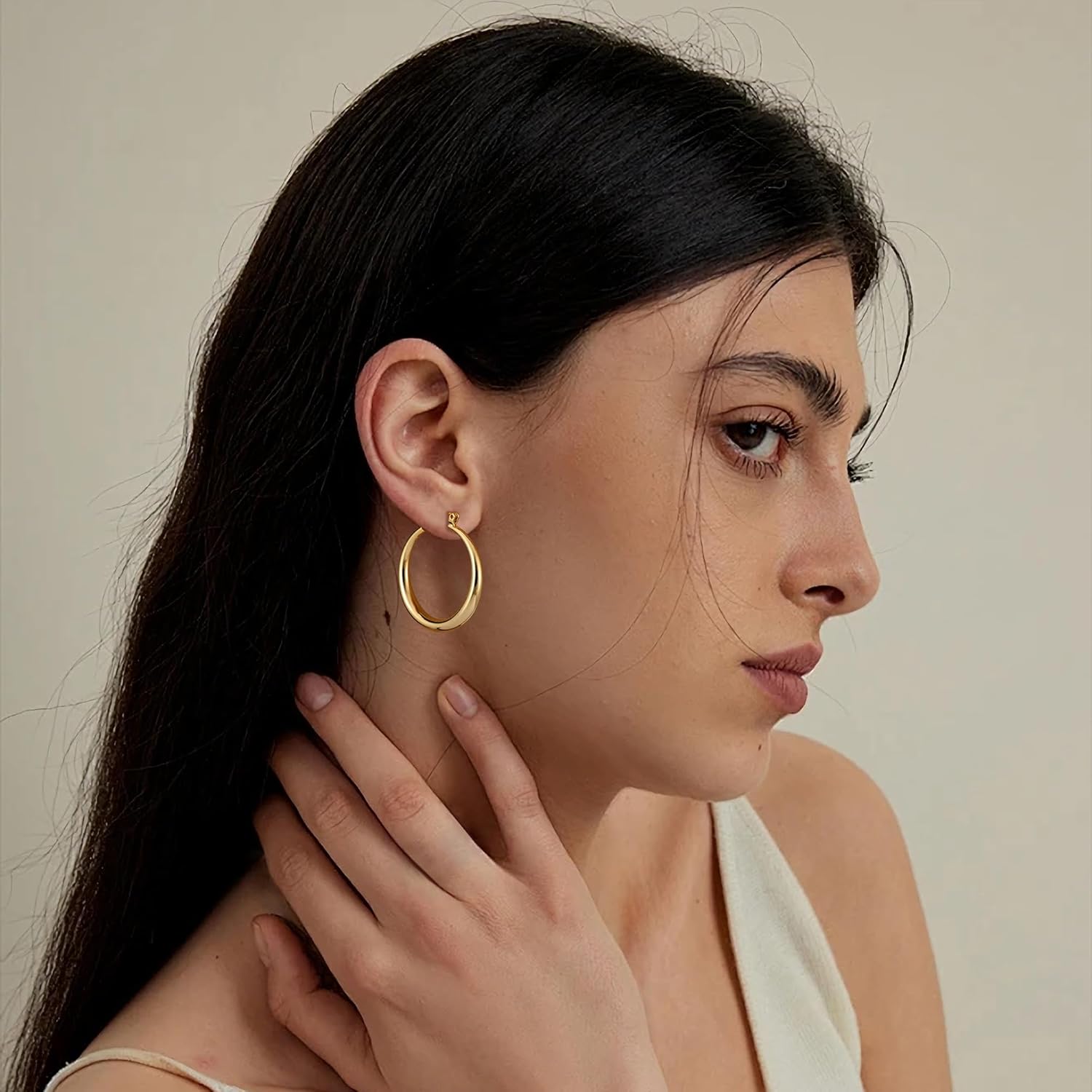 Gacimy 14K Gold Plated Hoop Earrings for Women 14K Real Gold Plated, Chunky 14K Gold Plated Hoops with 925 Sterling Silver Post Thick Lightweight Hoops - Image 4