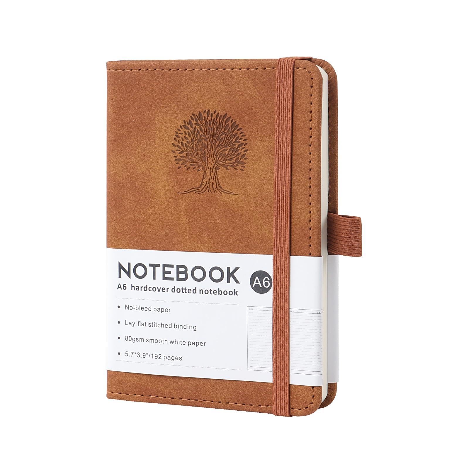 TECDW A6 Notebook, 192-Page Lined Diary Notebook, 80gsm Thick Smooth Anti-Bleed Paper, Leather Journal for Office, Home & School Supplies（Brown