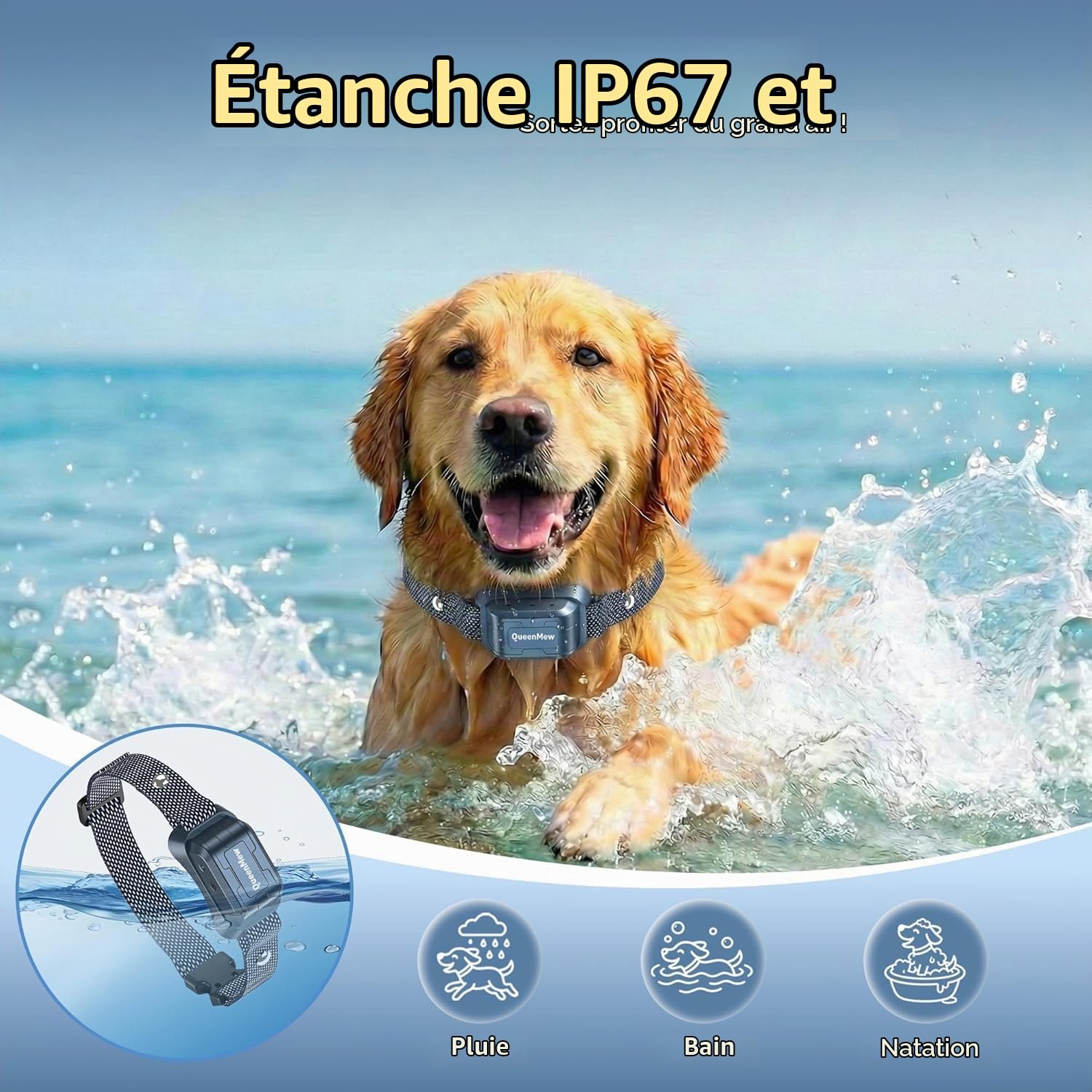 Collier Anti Aboiement Chien, Collier Anti Aboiement Chien Citronnelle Spray, 2 Modes de Pulvérisation Réglables, Anti-aboiement Automatique, Collier de Dressage pour Chien, Étanche et Rechargeable