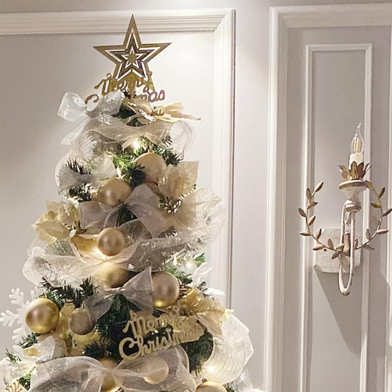 Accesorios para Decoración De Árboles De Navidad,Guirnaldas metálicas Brillantes,Guirnalda De Oropel Navideña, Decoración De Guirnalda Navideña26X910CM (Oro)