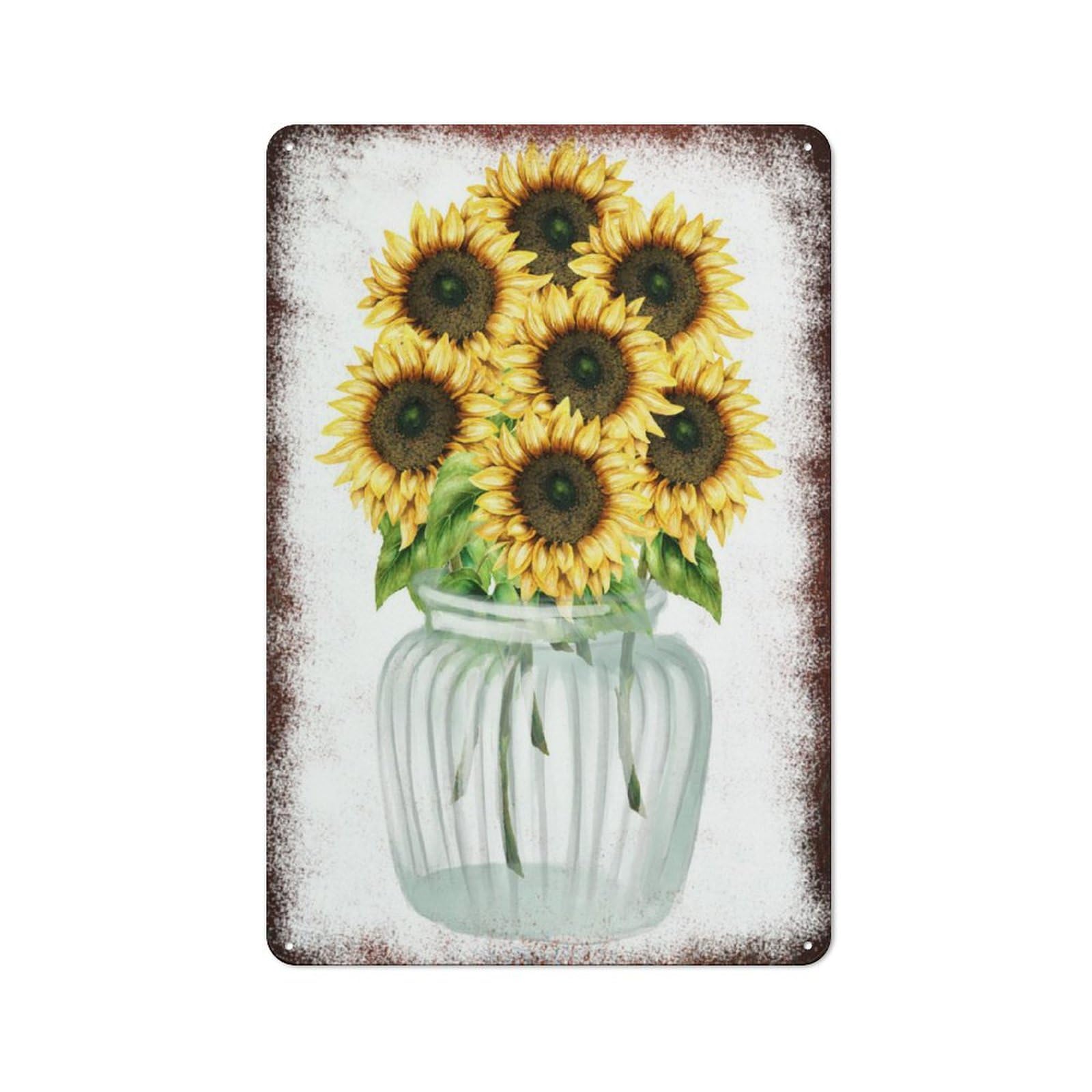 peiyeety Metal Tin Sign Sunflowers In Glass Vase Pattern Vintage Rustic Wall Art Kitchen Bathroom Bedroom Living Room Cafe Farmhouse Entryway Office Garage Home Bar Laundry Room Porch 8x12 Inch