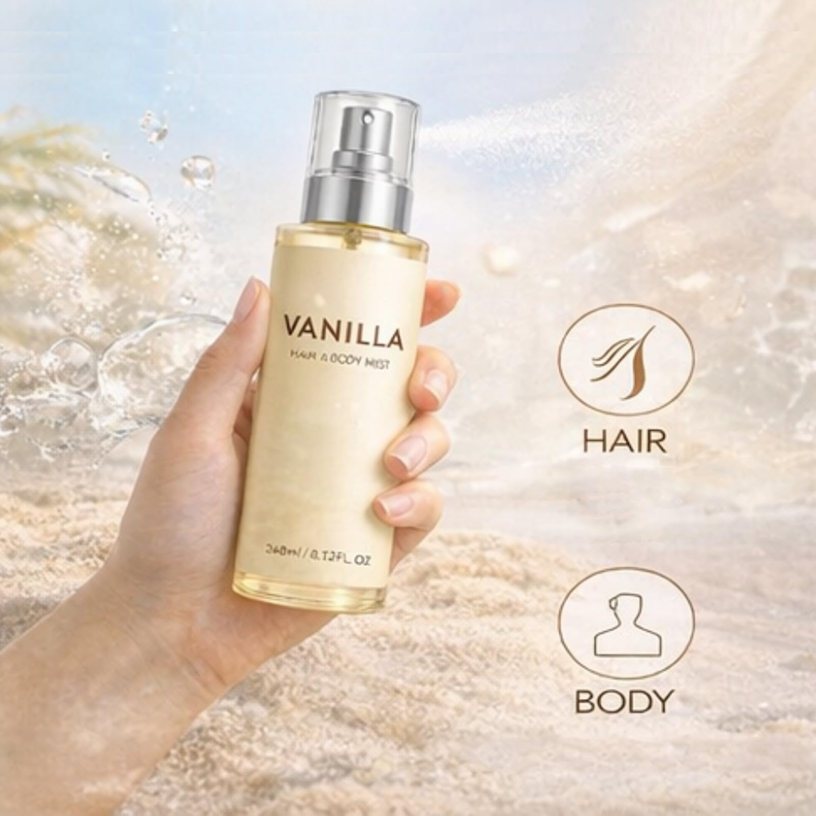 Verdraor Vanilla Beach Hair & Body Mist, Vanilla Beach Hair And Body Mist Perfume Spray For Women, Warm Vanilla & Coconut, Long-Lasting Fragrance (1pcs) — view 6
