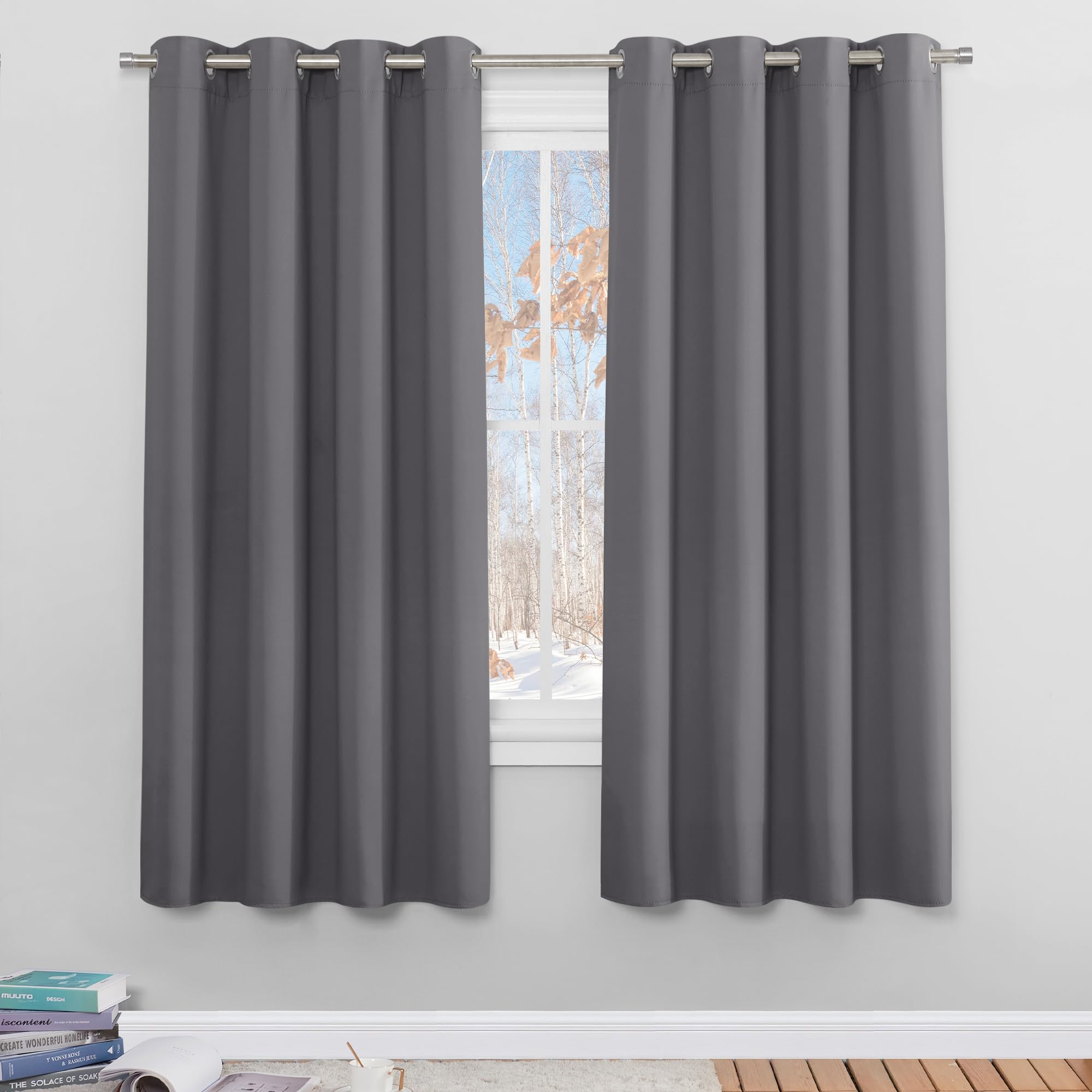 PONY DANCE Cortinas Cortas Opacas 2 Piezas Termicas Aislantes Frio y Calor Cortinas Grises con Ojales para Ventanas Dormitorio Blackout Curains, 140x175 CM, Gris Global Recycled Standard Global Recycled Standard OEKO-TEX STANDARD 100 Global Recycled Standard